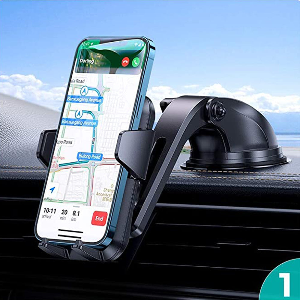 Windshield Dashboard Car Phone Mount with SmartClamp, 360° Rotation, Universal Holder, Strong Suction, Hands-Free