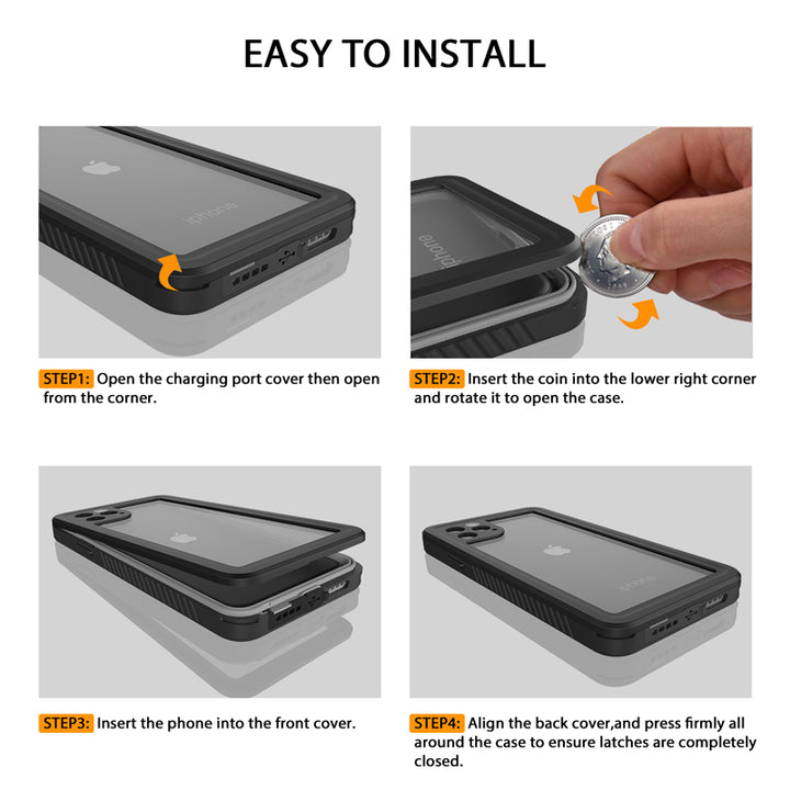 Waterproof IP68 Snowproof Shockproof Heavy Duty Case with Built-In Screen Protector and Easy Access, Compatible with iPhone 11 Pro Max 6.5