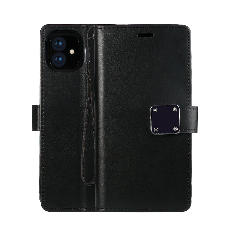 Multi Pockets Folio Flip Leather Wallet Case with Strap - Shockproof, Anti-Scratch, Full Coverage for Apple iPhone 13 (6.1)