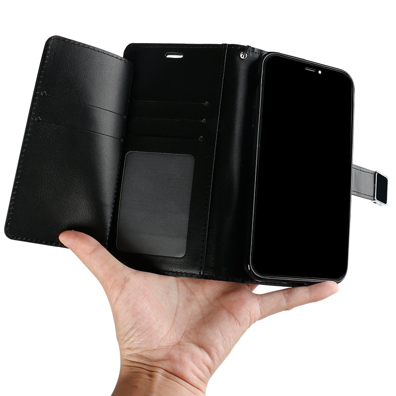 Multi Pockets Folio Flip Leather Wallet Case with Strap - Shockproof, Anti-Scratch, Full Coverage for Apple iPhone 13 (6.1)