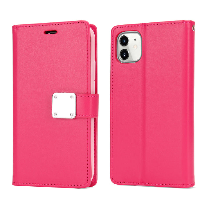 Multi Pockets Folio Flip Leather Wallet Case with Strap, Shockproof Protection for Apple iPhone 13 Pro Max (6.7)