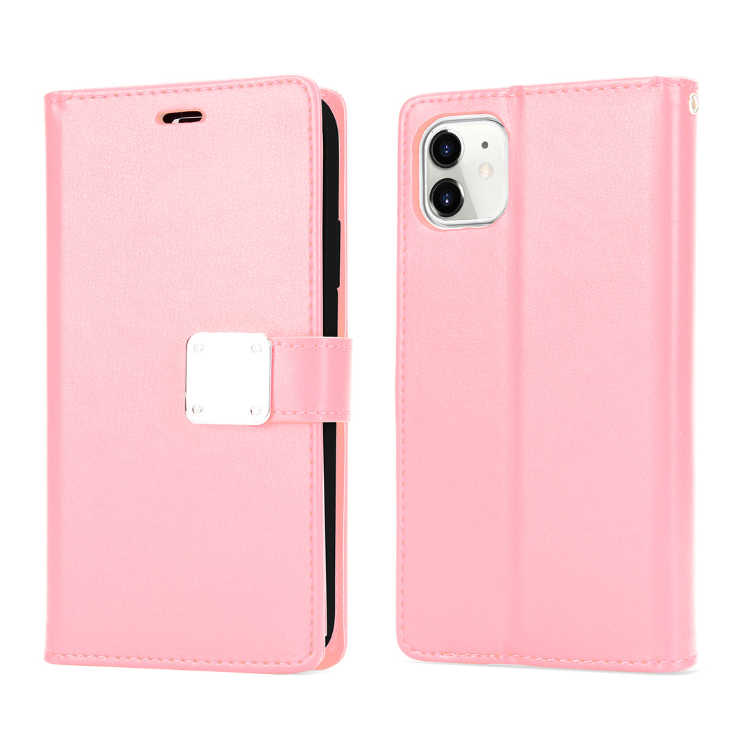 Multi Pockets Folio Flip Leather Wallet Case with Strap, Shockproof Protection for Apple iPhone 13 Pro Max (6.7)