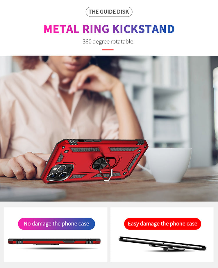 Tech Armor Ring Stand Grip Case with Metal Plate | Shockproof, Anti-Scratch, 360° Kickstand | Slim Fit, Dual-Layer | For iPhone 12 / 12 Pro 6.1 inch