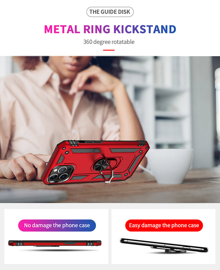 Tech Armor Ring Stand Grip Case with Metal Plate | Shockproof, Anti-Scratch, 360° Kickstand | Slim Fit, Dual-Layer | For iPhone 12 / 12 Pro 6.1 inch