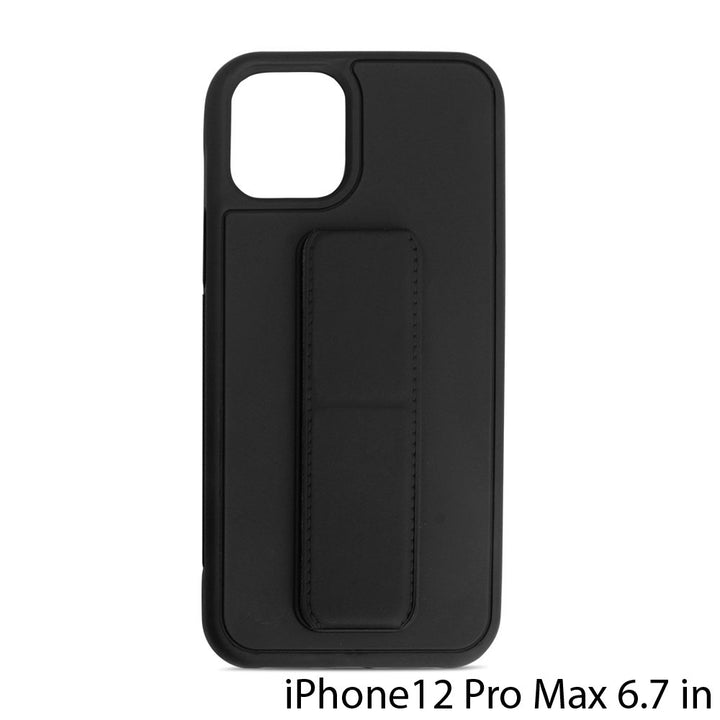 PU Leather Hand Grip Kickstand Case with Metal Plate for iPhone 12 Pro Max 6.7 inch - Adjustable Angle, Shockproof, Anti-Scratch (iPhone 12 Pro Max)