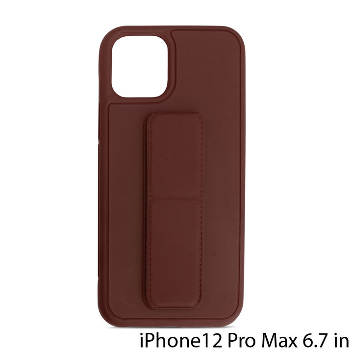 PU Leather Hand Grip Kickstand Case with Metal Plate for iPhone 12 Pro Max 6.7 inch - Adjustable Angle, Shockproof, Anti-Scratch (iPhone 12 Pro Max)