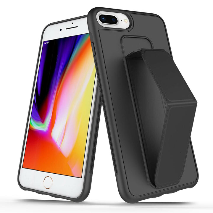 PU Leather Hand Grip Kickstand Case with Metal Plate for iPhone 12 Pro Max 6.7 inch - Adjustable Angle, Shockproof, Anti-Scratch (iPhone 12 Pro Max)