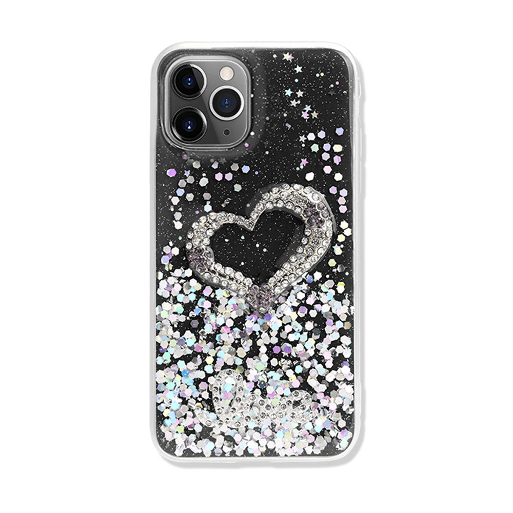 Love Heart Crystal Shiny Glitter Sparkling Jewel Case Cover | Shockproof, Anti-Scratch | Slim Fit & Glossy | For iPhone 12 / 12 Pro 6.1