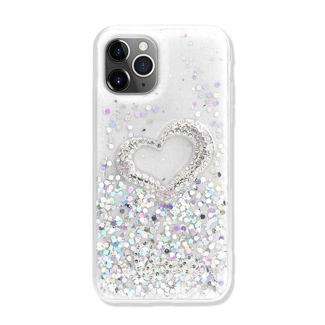 Love Heart Crystal Shiny Glitter Sparkling Jewel Case Cover | Shockproof, Anti-Scratch | Slim Fit & Glossy | For iPhone 12 / 12 Pro 6.1