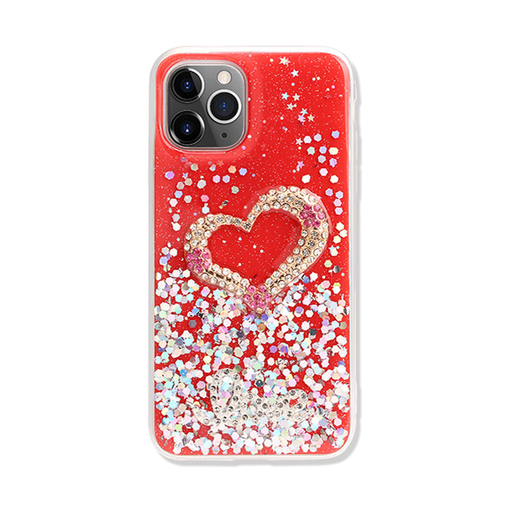 Love Heart Crystal Shiny Glitter Sparkling Jewel Case Cover | Shockproof, Anti-Scratch | Slim Fit & Glossy | For iPhone 12 / 12 Pro 6.1