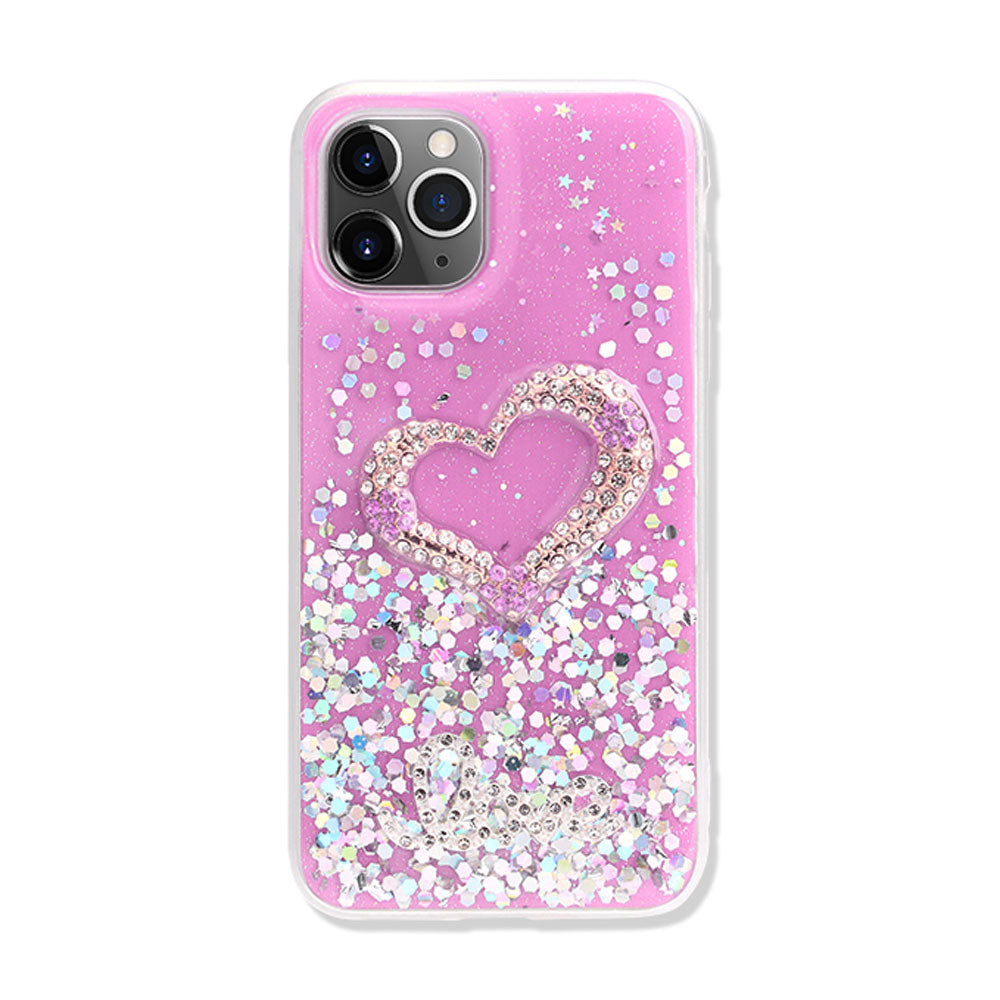 Love Heart Crystal Shiny Glitter Sparkling Jewel Case Cover | Shockproof, Anti-Scratch | Slim Fit & Glossy | For iPhone 12 / 12 Pro 6.1