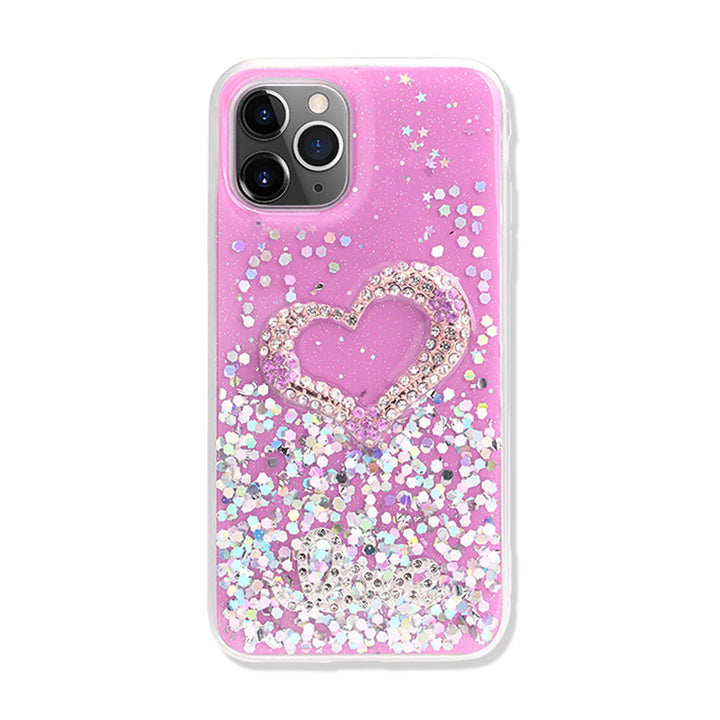 Love Heart Crystal Shiny Glitter Sparkling Jewel Case Cover | Shockproof, Anti-Scratch | Slim Fit & Glossy | For iPhone 12 / 12 Pro 6.1