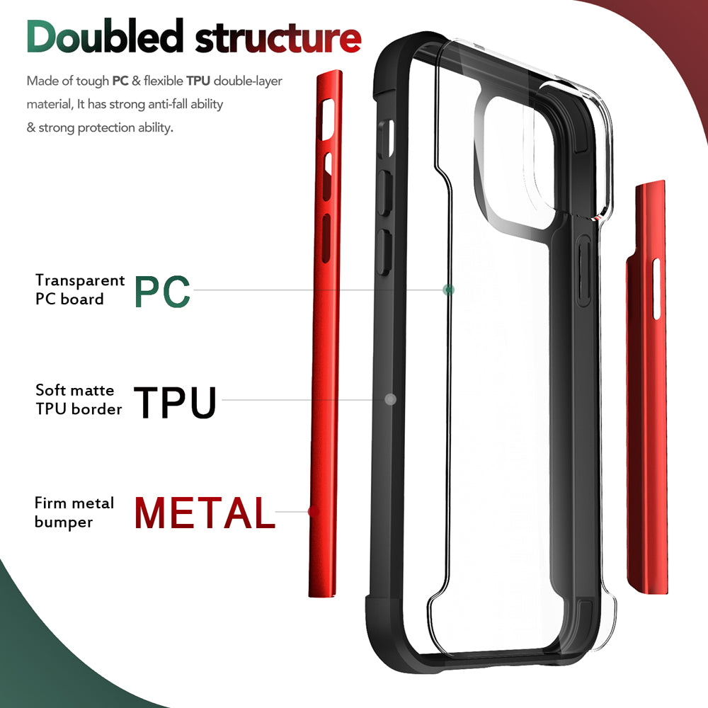 Clear Iron Armor Hybrid Chrome Case, Shockproof, Anti-Scratch, Dual Layer, 360 Protection, Apple iPhone 13 Pro (6.1)