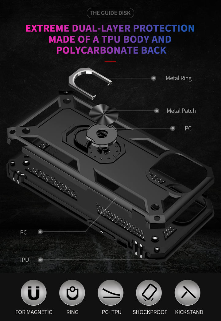 Tech Armor Ring Stand Grip Case with Metal Plate, Shockproof, Anti-Scratch, Kickstand, Slim Fit, Apple iPhone 13 Pro (6.1)