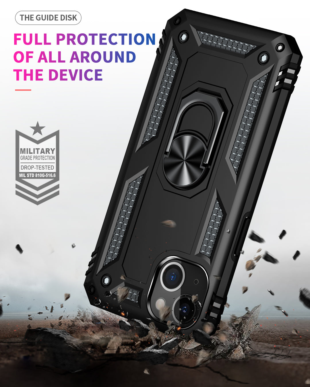 Tech Armor Ring Stand Grip Case with Metal Plate and 360° Kickstand for Apple iPhone 13 (6.1)