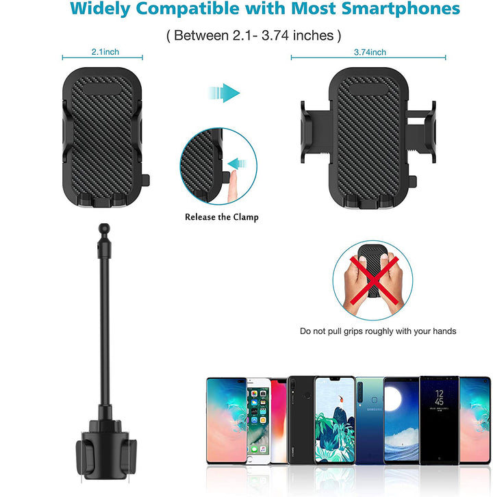 Adjustable Car Cup Holder Phone Mount Cell Phone Holder with 8" Gooseneck, 360° Rotation
