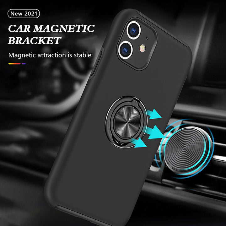 Glossy Dual Layer Armor Hybrid Stand Case with Metal Plate and Flat Ring - Shockproof, Anti-Scratch for Apple iPhone 11