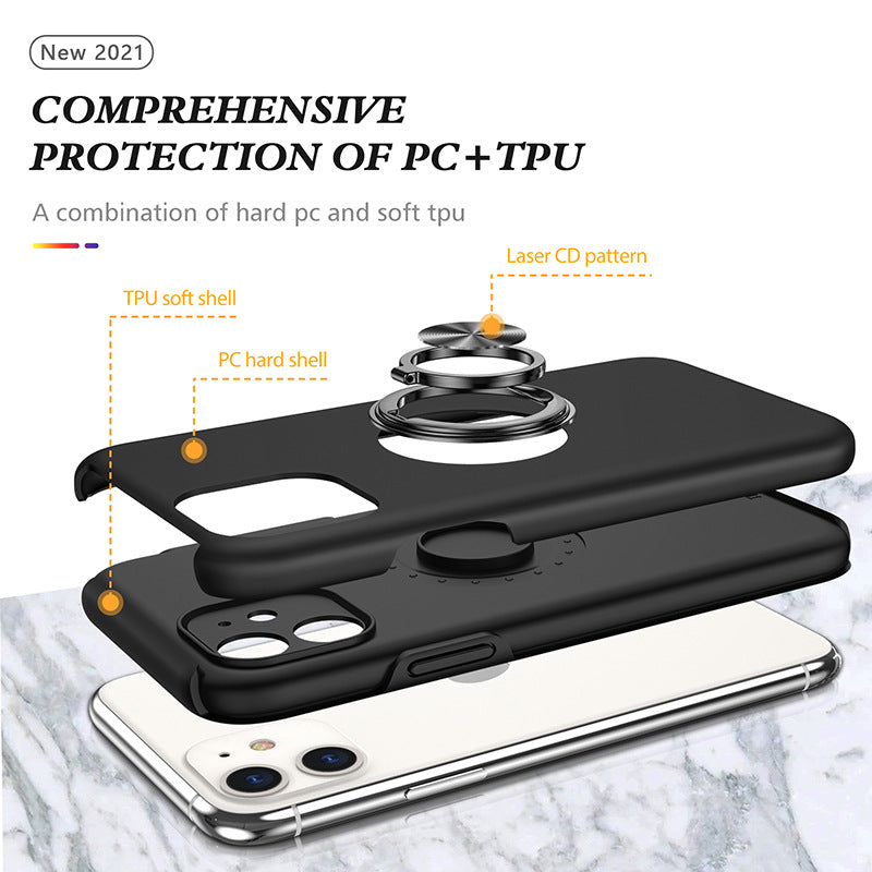 Glossy Dual Layer Armor Hybrid Stand Case with Metal Plate and Flat Ring - Shockproof, Anti-Scratch for Apple iPhone 11