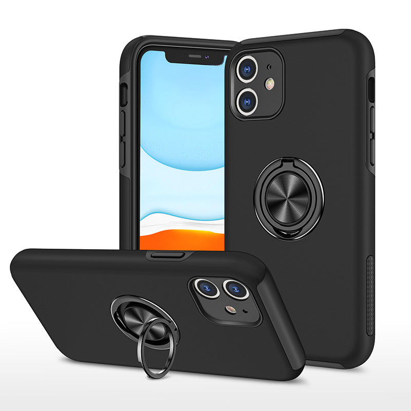 Glossy Dual Layer Armor Hybrid Stand Case with Metal Plate and Flat Ring - Shockproof, Anti-Scratch for Apple iPhone 11