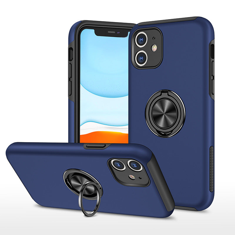 Glossy Dual Layer Armor Hybrid Stand Case with Metal Plate and Flat Ring - Shockproof, Anti-Scratch for Apple iPhone 11