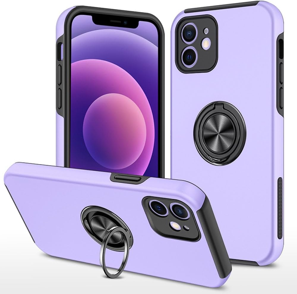 Glossy Dual Layer Armor Hybrid Stand Case with Metal Plate and Flat Ring - Shockproof, Anti-Scratch for Apple iPhone 11