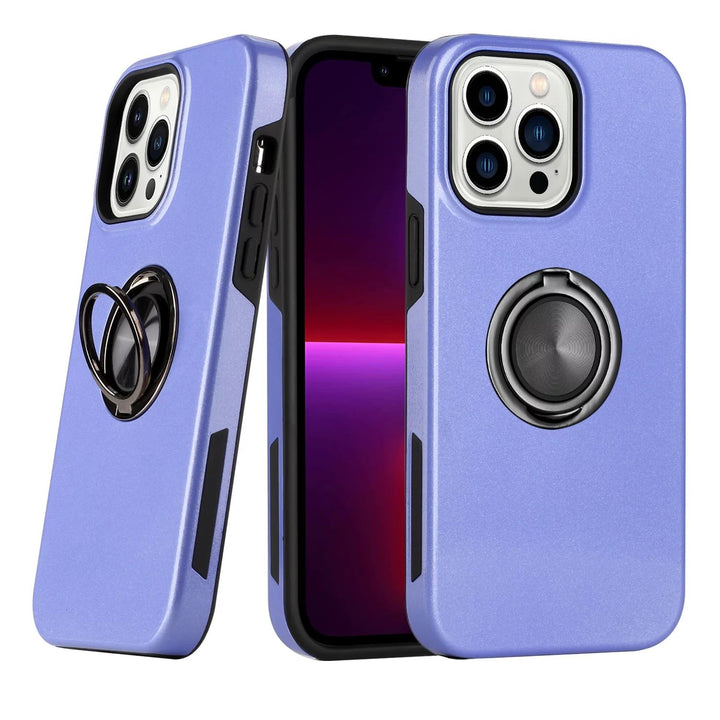 Glossy Dual Layer Armor Hybrid Stand Metal Plate Flat Ring Case with Shockproof Protection for Apple iPhone 13 Pro Max