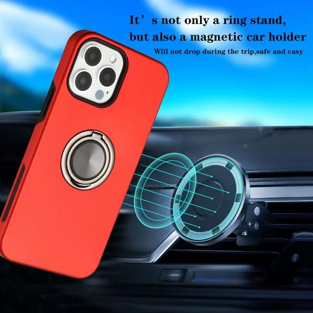 Glossy Dual Layer Armor Hybrid Stand Metal Plate Flat Ring Case with Shockproof Protection for Apple iPhone 13 Pro Max