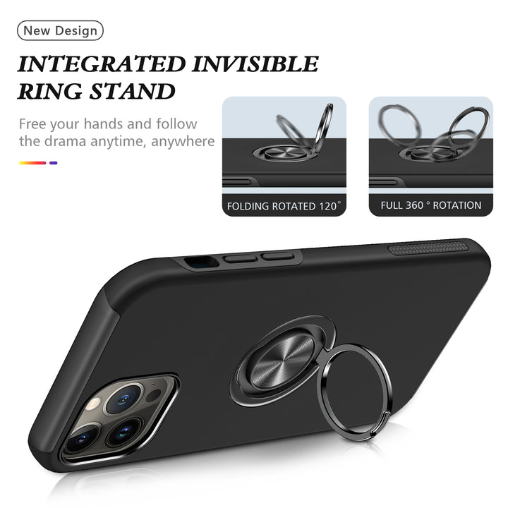 Glossy Dual-Layer Armor Hybrid Stand Case with Ring Holder for Apple iPhone 14 [6.1]