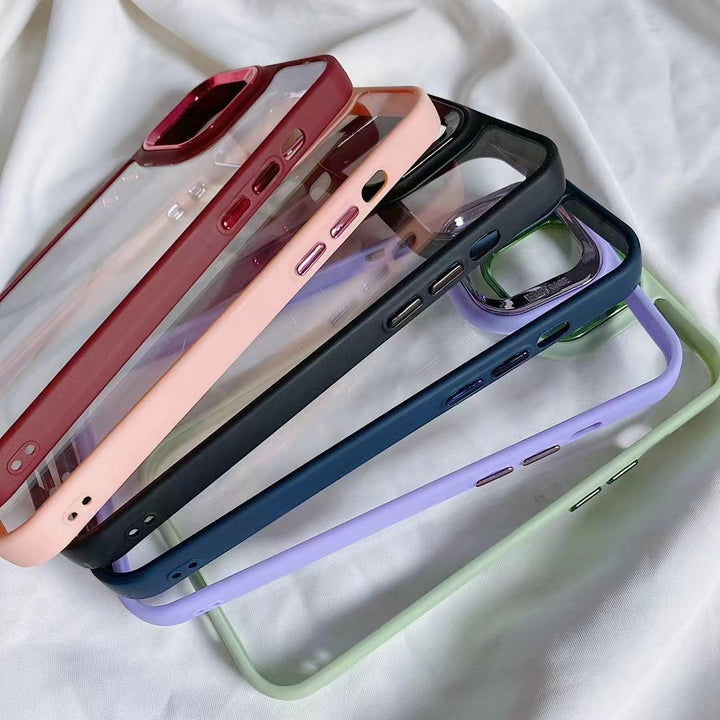 Chrome Button Transparent Edge Bumper Armor Case for Apple iPhone 15 Plus