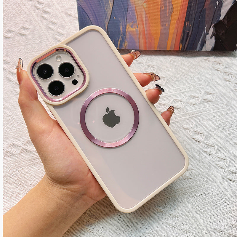 Transparent Chrome Button Magnetic MagSafe Circle Corner Protection Cover Case for iPhone 13 Pro Max