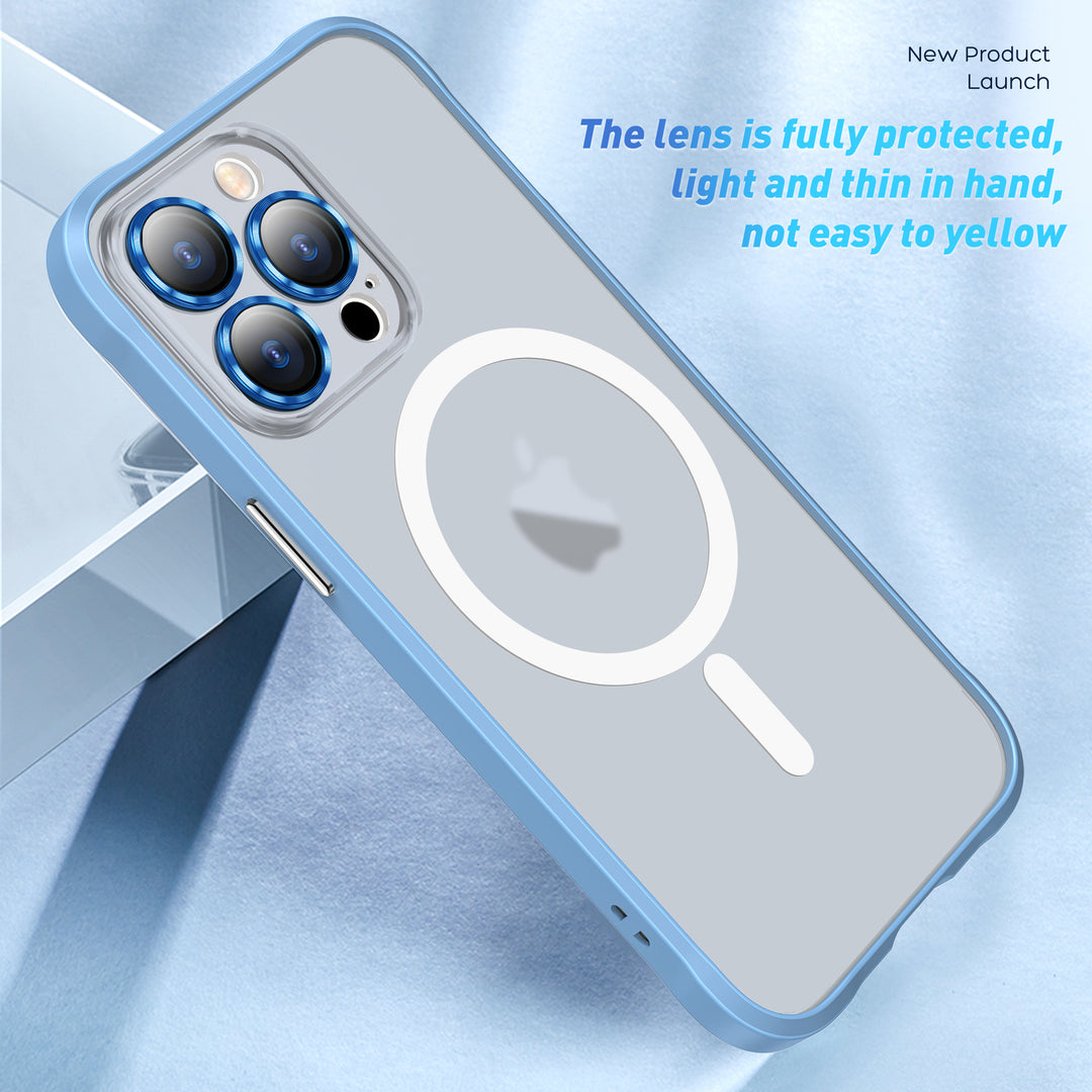 Transparent Slim Matte Chrome Button Magnetic Ring Charging Cover Case – Compatible with iPhone 14 Pro Max [6.7]