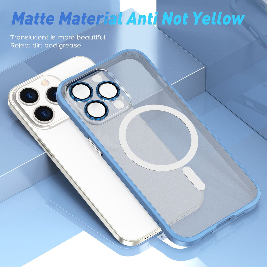 Transparent Slim Matte Chrome Button Magnetic Ring Charging Cover Case – Compatible with iPhone 14 Pro Max [6.7]