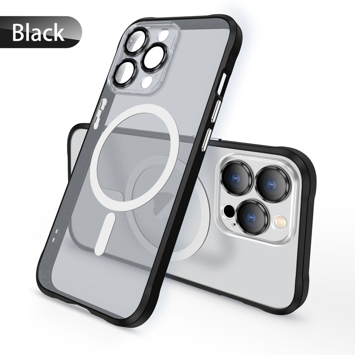 Transparent Slim Matte Chrome Button Magnetic Ring Charging Cover Case – Compatible with iPhone 14 Pro Max [6.7]