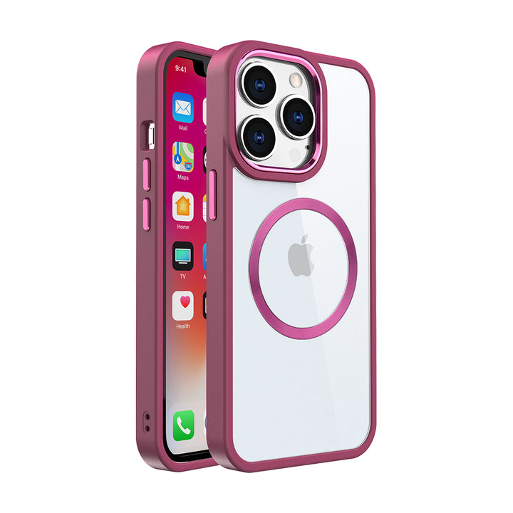 Transparent Chrome Button MagSafe Corner Protection Case for iPhone 15 Pro