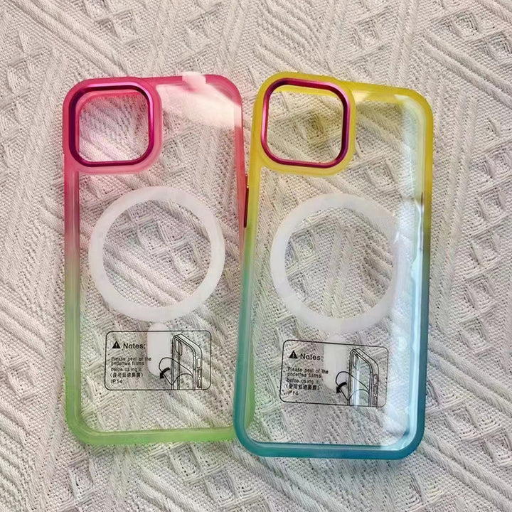 Clear Transparent Rainbow Gradient MagSafe Circle Case for iPhone 15 Pro