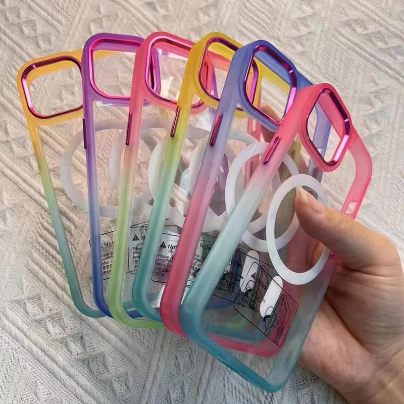 Clear Transparent Rainbow Gradient MagSafe Circle Case for iPhone 15 Pro