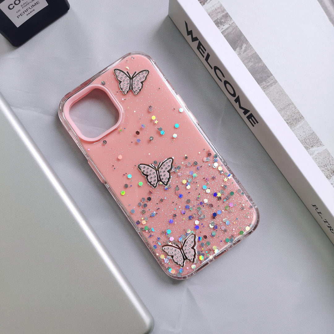 Butterfly Crystal Shiny Glitter Rainbow Jewel Case for Apple iPhone 15 Plus