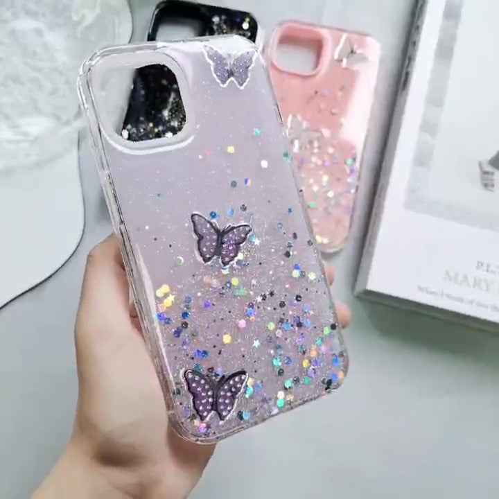 Butterfly Glitter Jewel Crystal Case for iPhone 15 Pro Max – Slim 3D Sparkling Cover