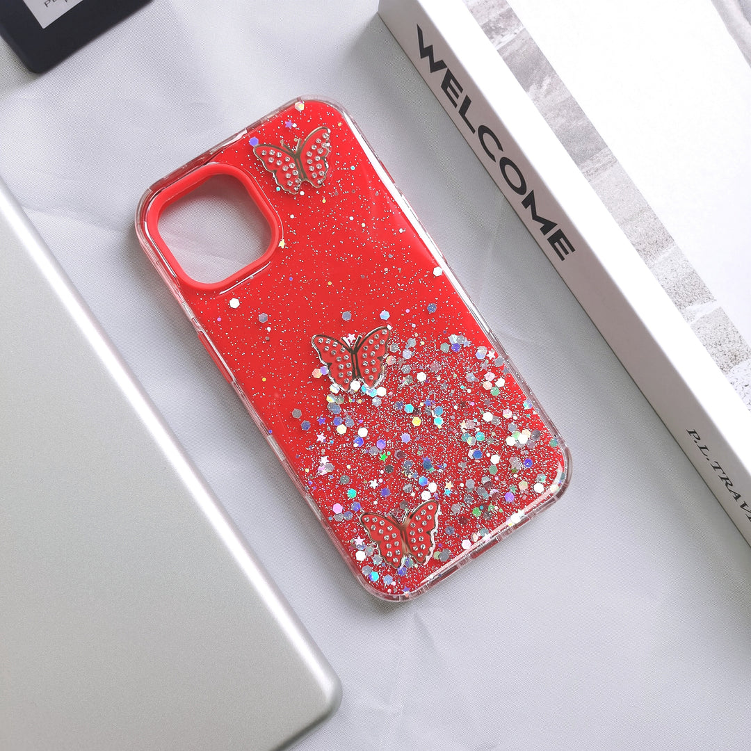 Butterfly Crystal Shiny Glitter Rainbow Jewel Case for Apple iPhone 15 Plus