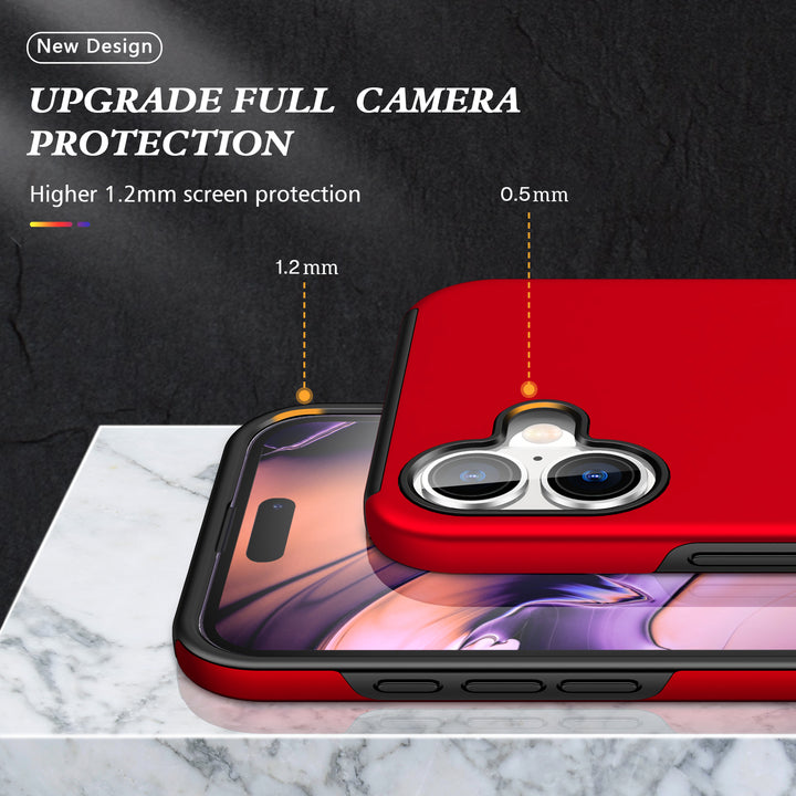 Flat Ring Dual Layer Armor Hybrid Stand Case with Metal Plate, Kickstand & Ring Holder for Heavy Duty Protection – Fits iPhone 16