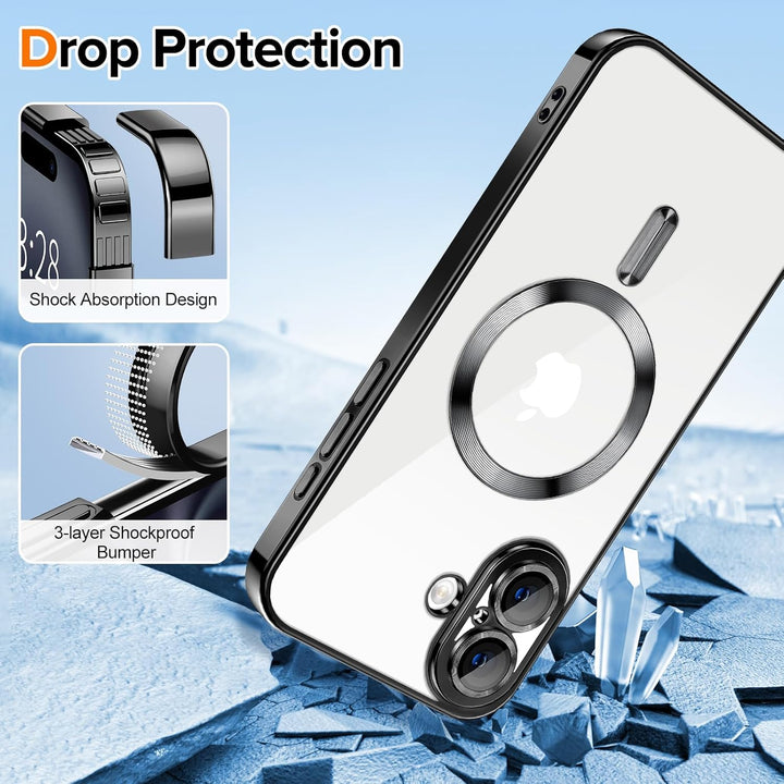 Premium Chrome Design Transparent Magnetic Ring Case with Camera Protection for Apple iPhone 16 – Magsafe Compatible