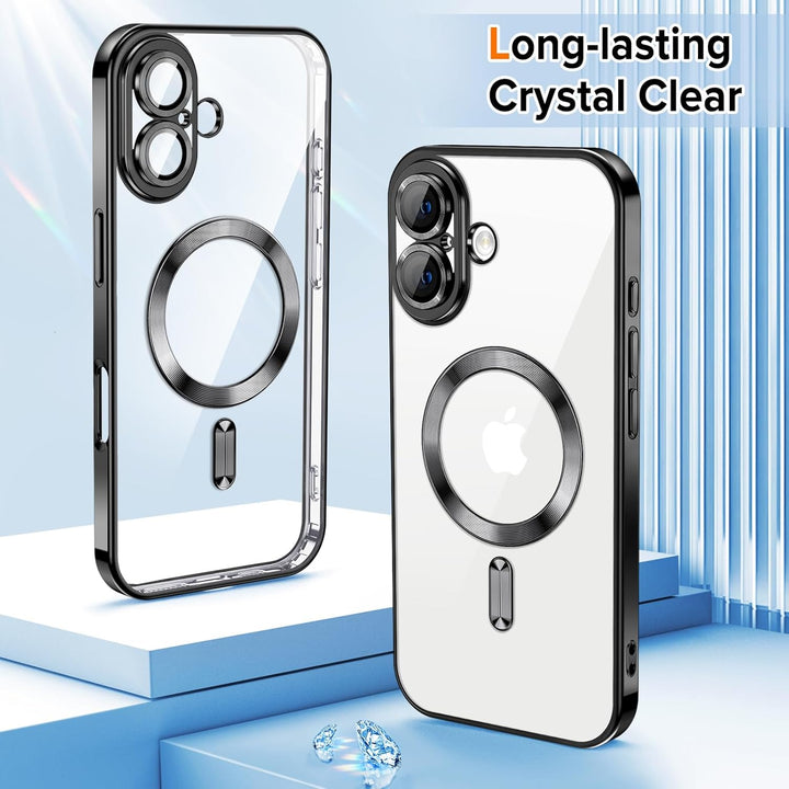 Premium Chrome Design Transparent Magnetic Ring Case with Camera Protection for Apple iPhone 16 – Magsafe Compatible