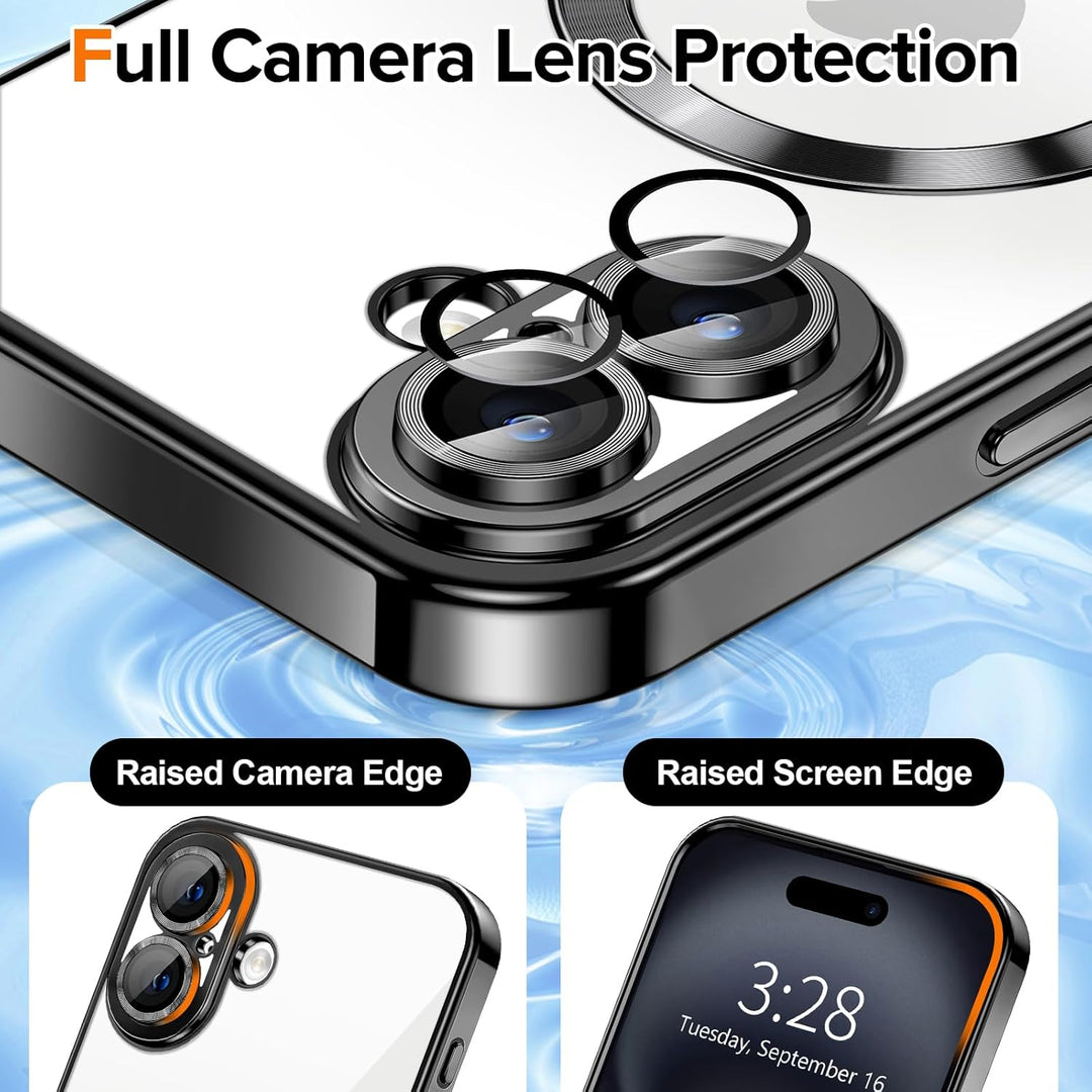 Premium Chrome Design Transparent Magnetic Ring Case with Camera Protection for Apple iPhone 16 – Magsafe Compatible