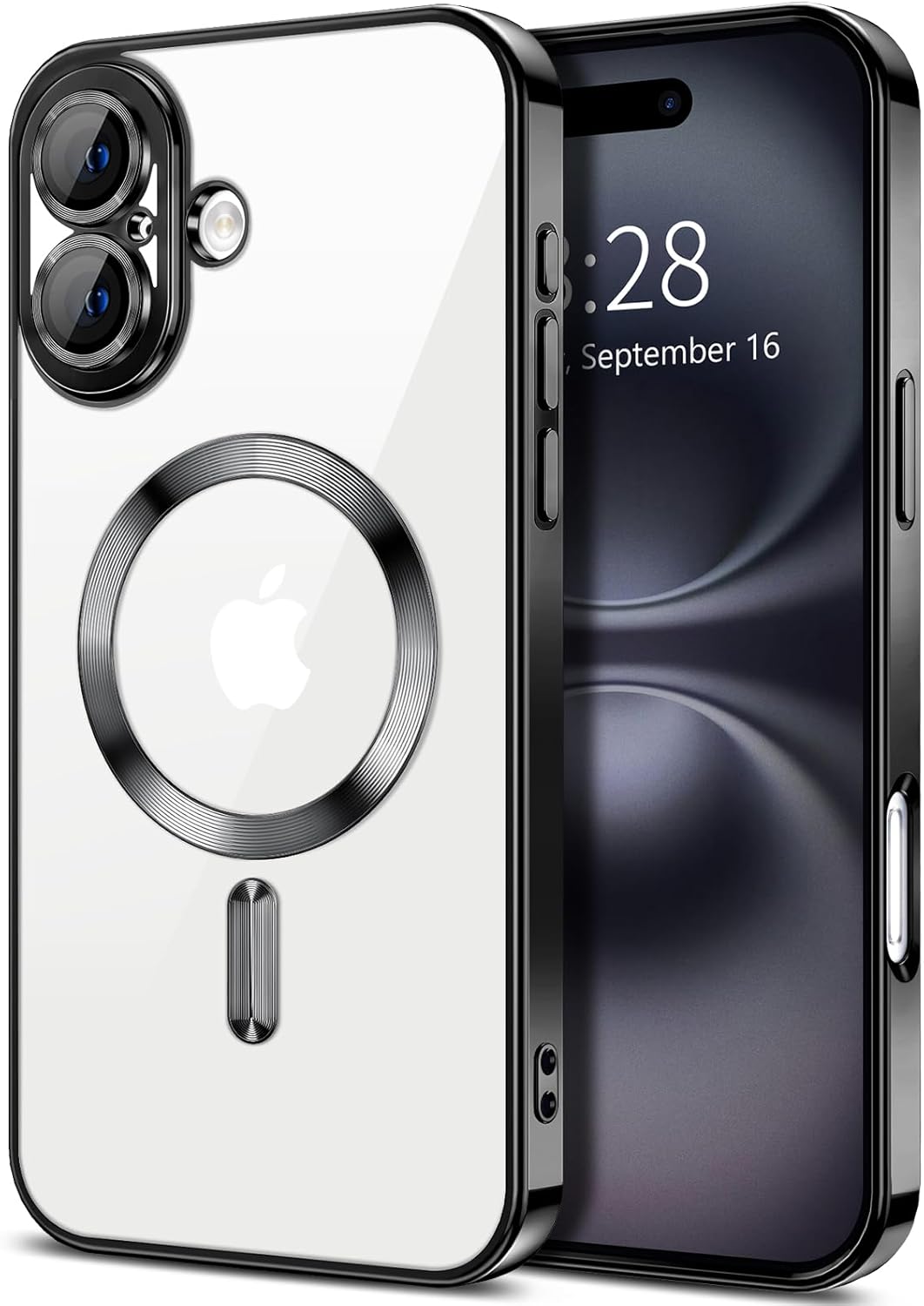 Premium Chrome Design Transparent Magnetic Ring Case with Camera Protection for Apple iPhone 16 – Magsafe Compatible