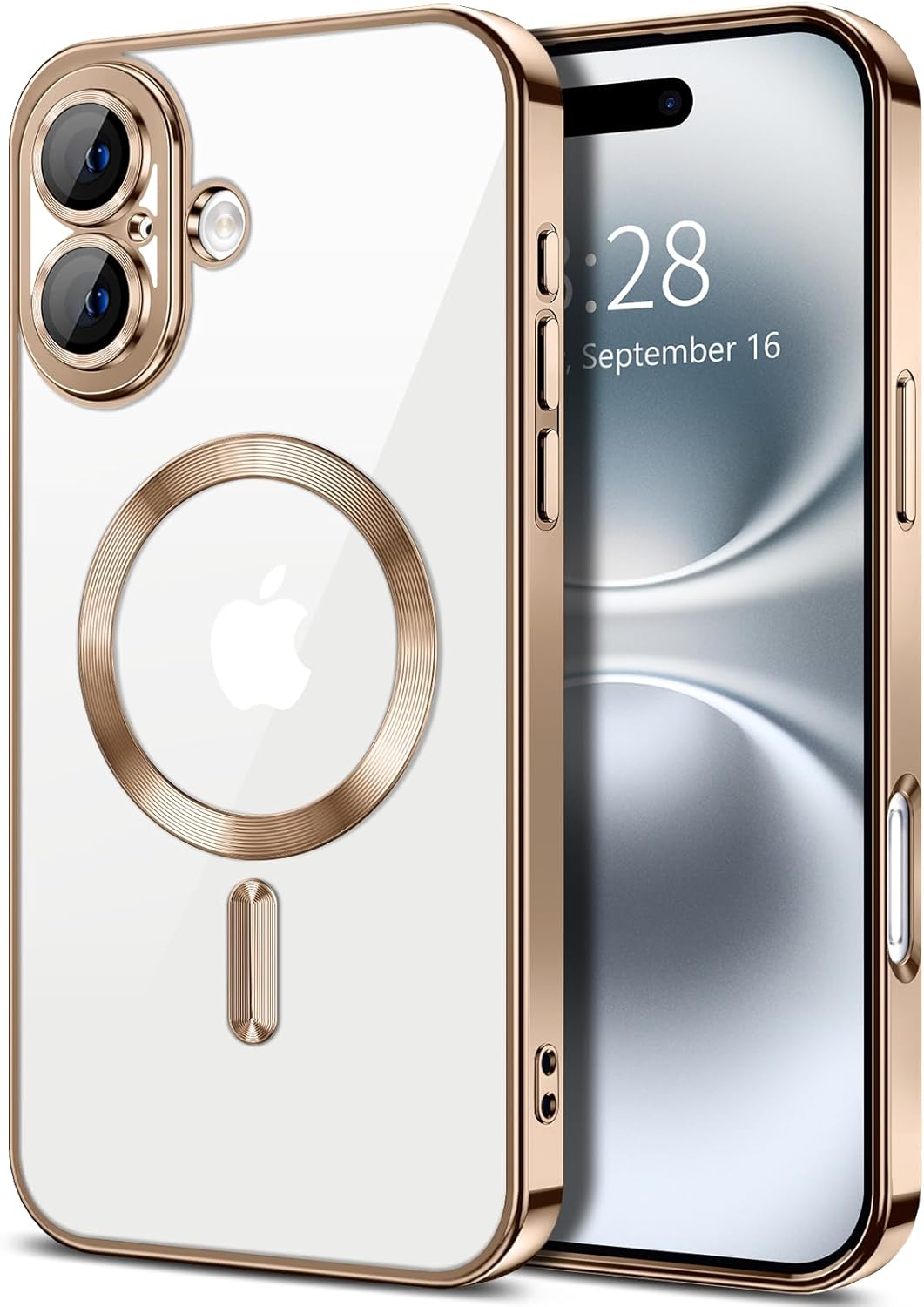 Premium Chrome Design Transparent Magnetic Ring Case with Camera Protection for Apple iPhone 16 – Magsafe Compatible