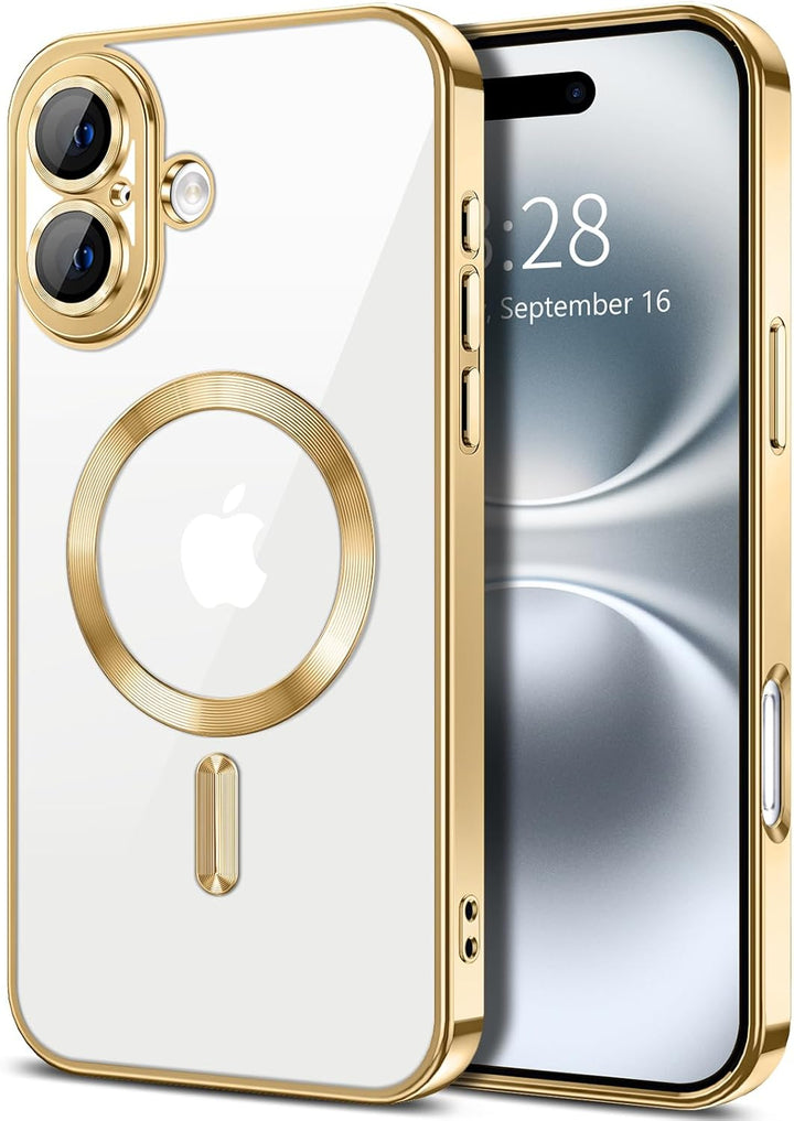 Premium Chrome Design Transparent Magnetic Ring Case with Camera Protection for Apple iPhone 16 – Magsafe Compatible