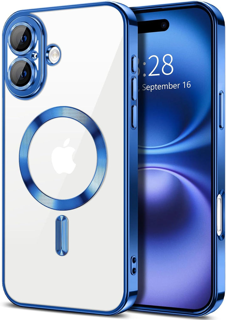 Premium Chrome Design Transparent Magnetic Ring Case with Camera Protection for Apple iPhone 16 Plus