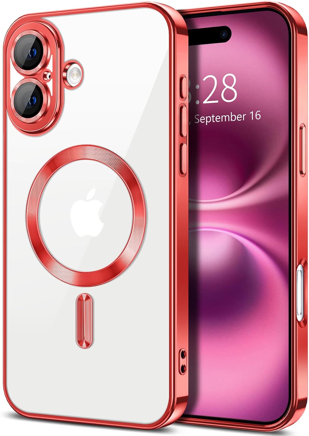 Premium Chrome Design Transparent Magnetic Ring Case with Camera Protection for Apple iPhone 16 Plus