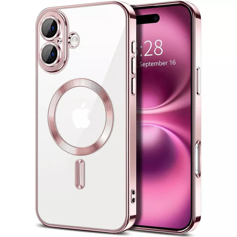Premium Chrome Design Transparent Magnetic Ring Case with Camera Protection for Apple iPhone 16 – Magsafe Compatible