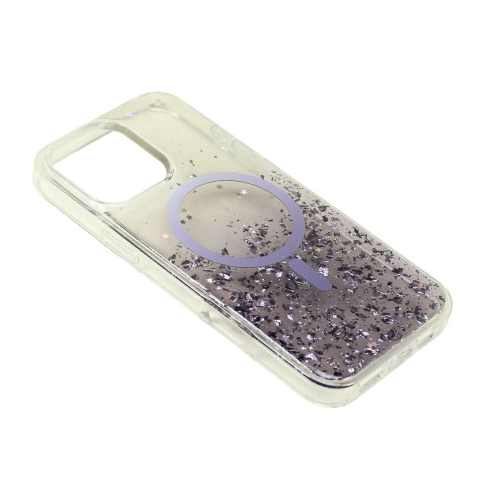 Stylish 2-Tone Transparent MagSafe Ring Case with Sparkle Glitter Dust, Slim Protection for Apple iPhone 16 Pro Max